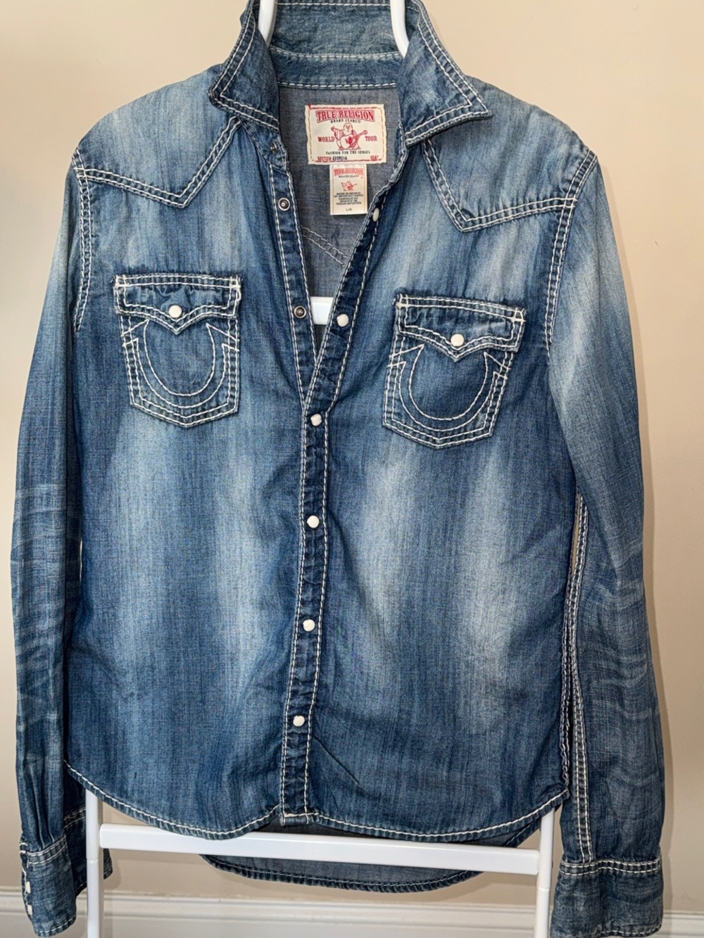 True Religion Women's Blue Denim Button-Down Shirt